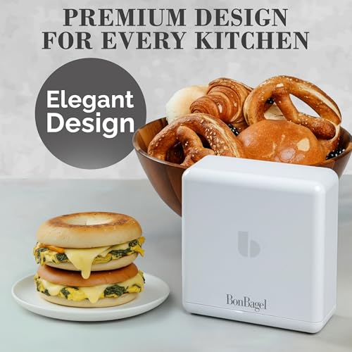 Bagel Slicer, Compact 2-in-1 Bagel Cutter with Precision Blade, Auto-Center & Knife Slot, Bagel Cutter Slicer for Large Bagels, Buns & English Muffins, Dishwasher Safe, White - color: White