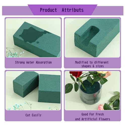 6Pcs Floral Foam Blocks Each (8.85”L x 4.1”Wx 2.75”H) Green Wet & Dry Flower Foam for Fresh & Artificial Flower Arrangements, DIY Crafts, Arts, Weddings, Birthdays and Garden Decorations