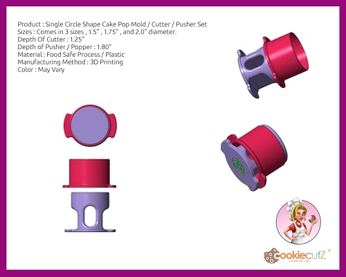 Circle Shape Cake Pop Mold / Cutter / Pusher Set - Disk Shape Popper (2.0" Diameter)