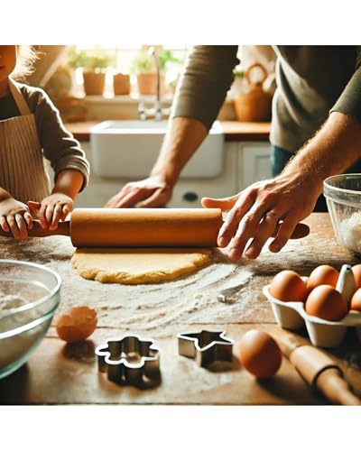 Classic Wooden Rolling Pin for Baking - 17-Inch Natural Beechwood Dough Roller with Easy-Grip Handles - Perfect for Bread, Pizza, Pastries, Cookies - Durable and Lightweight Kitchen Tool - size: 1 Pack Rolling Pin