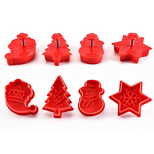 Christmas Cookie Cutter Set, 4 Pack Holiday Cookie Molds, Christmas Cookie Cutters for Baking - 3D Cookie Cake Plunger Cutter Baking Mold