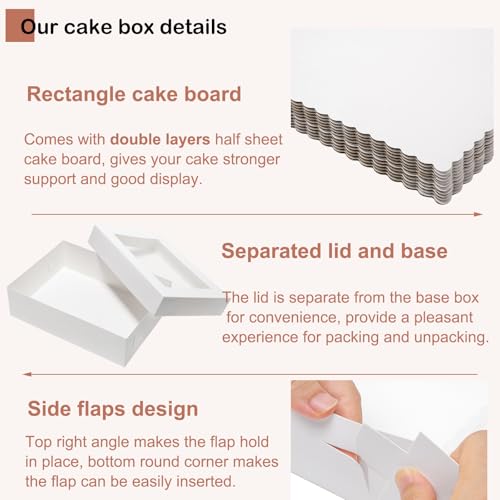 Mefleet 6pcs 19x14x4 Half Sheet Cake Boxes with 6pcs Cake Boards Rectangle