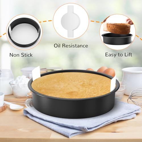 8 Inch Round Cake Pan Set of 3, Nonstick Baking Pans with 100PCS Parchment Paper, Dishwasher Safe - size: 8 Inch