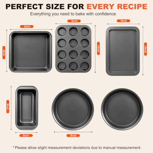 6-Piece Baking Pans Set, Nonstick Baking Set with Glove - size: 6pcs