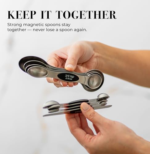 Styled Settings Stainless Steel Magnetic Measuring Spoons Set with Leveler - color: Black & Silver