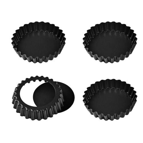 Mini Tart Pan Set, 4-Inch 4pcs with Removable Loose Bottom Non-Stick Round Quiche Bakeware for Oven and Instant Pot Baking (Black) - size: 4" Round Mini 4Pcs (Black)