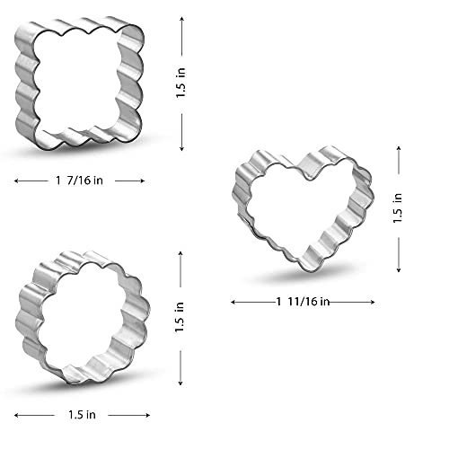 Foose Cookie Cutters Mini Geometric Shape Cookie Cutter 3 Piece Set with Recipe Card, Made in the USA