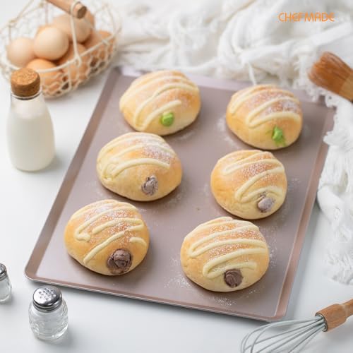 CHEFMADE 15-Inch Baking Sheet Pan, Non-Stick Square Jelly Roll Bakeware for Oven Roasting Meat Bread Battenberg Pizzas Pastries 15.8" x 11.8" x 0.47" (Champagne Gold) - size: 15.8" x 11.8" x 0.47"