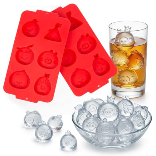 Angry Birds Ice Cube & Chocolate Molds- 2 Trays, 12 Cavity Silicone Baking Molds- 3D Fun Animals for Whiskey Cocktails, Chilling Drinks- Reusable Dessert for Parties or Gift, Easy Fill Dishwasher Safe