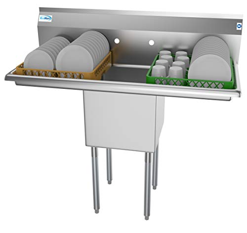 KoolMore 1 Compartment Stainless Steel NSF Commercial Kitchen Prep & Utility Sink with 2 Drainboards - Bowl Size 15" x 15" x 12", Silver - size: 2 Drainboards