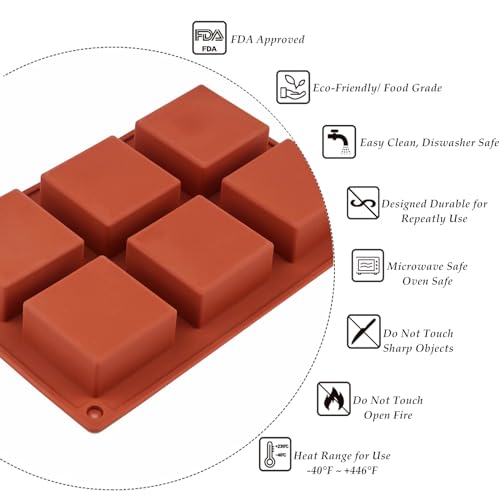 JOERSH Square Cake Silicone Molds, 3 Pack, 2" x 2" x 1" - color: 3 Pcs: 6 Cups, 2x2x1 Inch