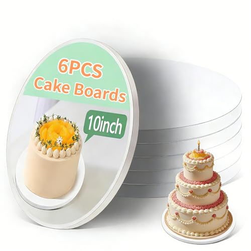 6PCS 10 Inch Round Cake Boards, Food-Grade 1/2" Thick Cake Drums, Greaseproof Cardboard Cake Rounds for Wedding Birthday Tiered Cakes & Bakery Display - size: 10Inch-1/2"Thick