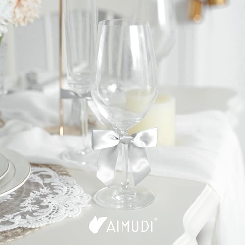 AIMUDI Silver Satin Ribbon Twist Tie Bows 3.5" Pretied Bows Premade Craft Bows for Treat Bags Cake Pop Gift Wrapping Basket Wedding Favors Cookie Candy Bagging Baby Shower - 50 Counts - color: Silver