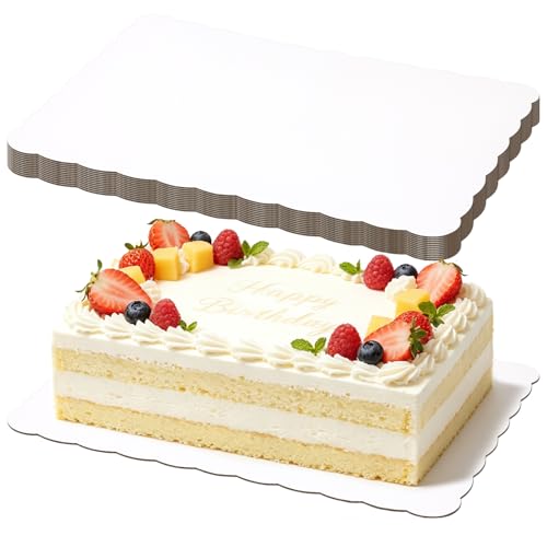 12 Pack Half Sheet Rectangle Cake Drum Board - 14x19 Inch White Scalloped Rectangle Dessert Base, 3mm Thick Reusable Waterproof Sheet Cake Board for Baking, Bakery, Party & Transport