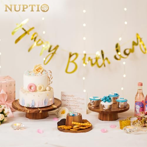 NUPTIO Wooden Cake Stand, Acacia Wood Small Cupcake Holder, 7.6 Inch - size: 7.6" Diameter