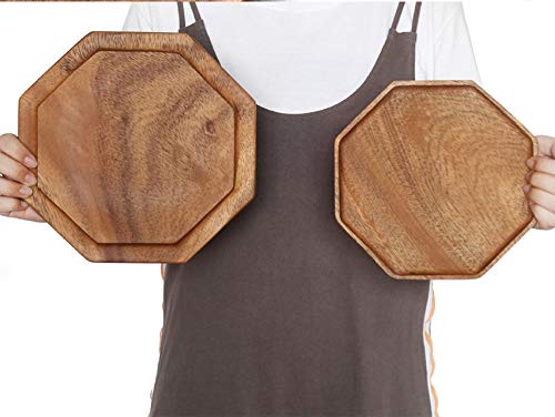 2 Acacia Wooden Trays Serving Platter Cheese Veggie Round Charcuterie Board - size: 8-10 Inch (Pack of 2)