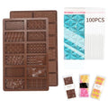 Chocolate Molds, 2Pcs Mini Silicone Chocolate Bar Mold with 100Pcs Bags, Break Apart Non-stick Small Chocolate Candy Bar Molds Wax Melt Molds for Chocolate Bar - size: 0.4Inch-Depth