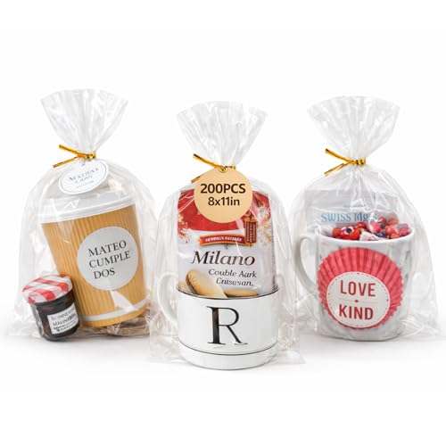 WIKDAY Cellophane Treat Bags with Twist Ties 8x11 Inches 200 PCS Gift Bags - size: 1 Count (Pack of 200)