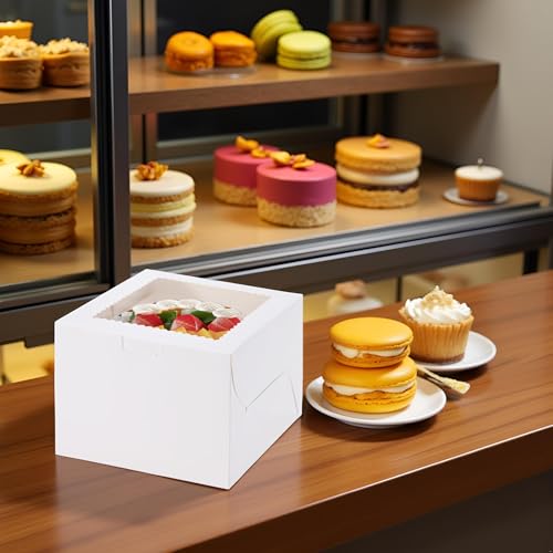 20Pack Cake Boxes with Window(20 boxes), White Bread Boxes for Cookies, Cakes, and Baked Goods, Gift Giving Cake 8x8x5inch - size: 8x8x5 inches