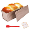 Pullman Loaf Pan with Lid 13x4 Inch, 2.2lb Dough Capacity for Homemade Bread, Non-stick Corrugated Carbon Steel Bread Toast Box with Cover for Bakeware, Sandwich & Toast Oven Baking, Gold - size: 2.2 lb
