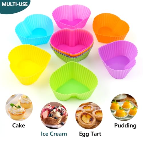 12 Pack Reusable Silicone Cupcake Liners Baking Cups Liners - color: Colored-Heart