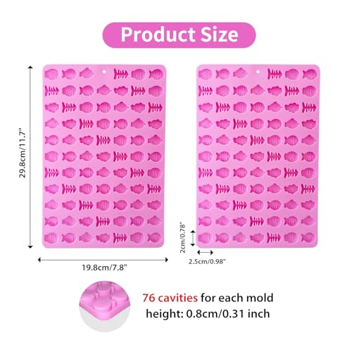 2 PCS Gummy Fish Candy Molds Silicone, Cat Dog Treat Molds,152 Cavity Fish Mini Silicone Mold for Chocolate, Fondant, Candy, Biscuits, Cookie, Jelly and Cat Dog Training Commands Concept - style: Mini Fish