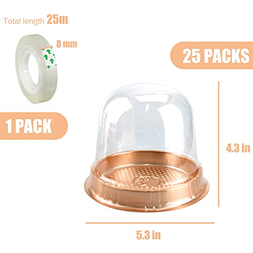 Clear Plastic Cupcake Container,25 PC Diameter 5.3 in Height 4.2 in Muffin Pod Dome Disposable Individual Box Single Holders With Lid for Wedding Birthday Christmas Halloween - color: Clear/Gold, size: 25 count