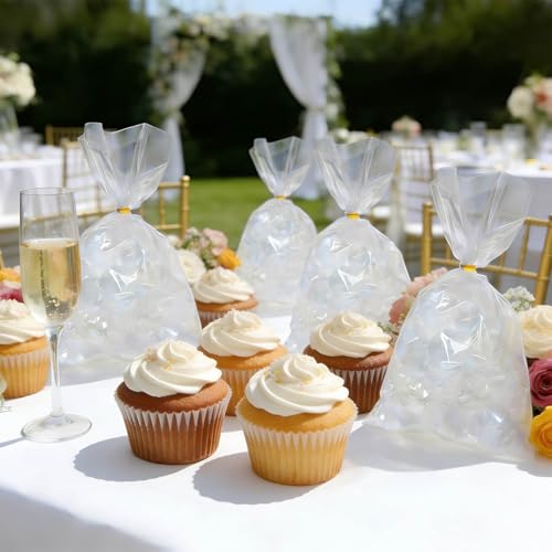 Clear Cellophane Treat Bags with Gold Twist Ties 100 Pcs 6×9 Inch Perfect for Candies, Cookies，Party Favor Packaging - color: Clear