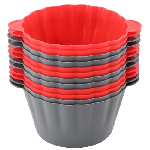 12 Pack Reusable Non-stick Large Silicone Baking Cups, 3.54 Inch Jumbo Silicone Cupcake Liners, Cake Molds with Handles, Large Muffin cups, Red and Gray