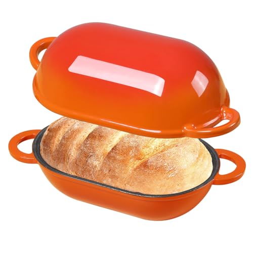 2.5 QT Enameled Cast Iron Sourdough Bread Oven, Loaf Pan with Lid - color: Orange, size: 2.5 QT