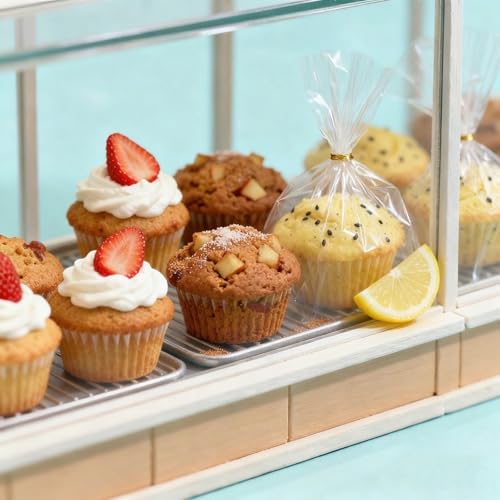 200 Pack 6"x2.4"x7"Cellophane Muffin Bags with Gold Twist Ties Flat Bottom - size: 6X7X2.4Inches