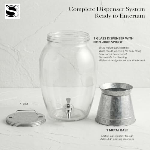 Style Setter Jaxon Glass Beverage Dispenser with Galvanized Base, 2 Gal - color: Galvanized Base