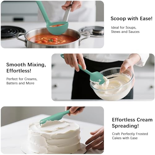 Coukre Silicone Kitchen Cooking Utensils Set, Heat Resistant, 14-Piece - color: PureAquaGreen
