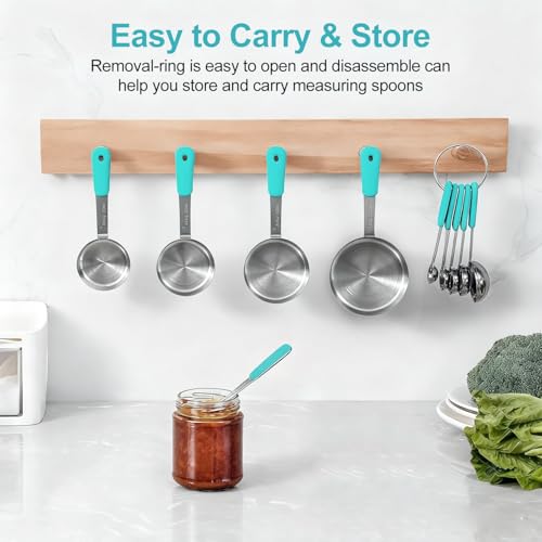 Bopei 10-Pcs Stainless Steel Measuring Cups & Spoons Set, Aqua Sky Handles - color: Aqua Sky