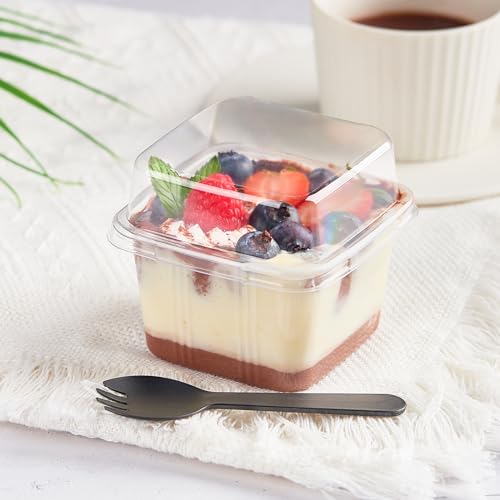 Kucoele 50 Pack 8 oz Plastic Dessert Cups with Lids and Sporks - style: 50 Pack 8oz