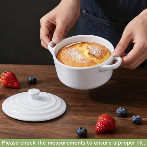 4 Pcs Mini Cocotte Set, 16 oz Individual Baking Ramekins, White