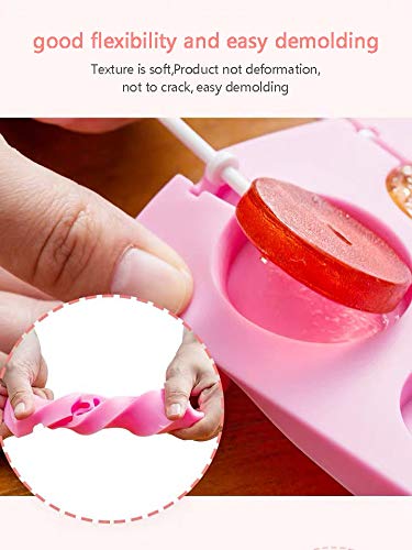 12 Capacity Silicone Lollipop Molds,Chocolate Hard Candy Mold with 50pcs 4 inch Lollypop sucker sticks,Candy Treat Bags,gold ties. (Round pink) - style: Round Pink