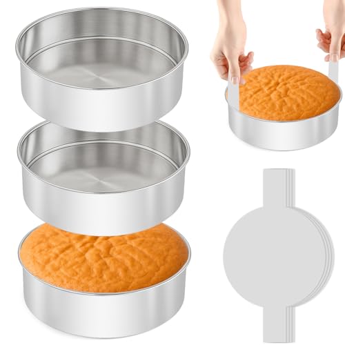 6 Inch Cake Pan - 3PCS Stainless Steel Smash Cake Baking Pans Tins with 100 PCS Parchment Paper, Round Bakeware for Party Birthday Wedding, Mirror Finish & Dishwasher Safe - size: 6 inch -A