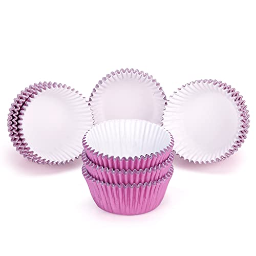 Mini Pink Foil Baking Cupcake Cases Muffin Cups 200 Count, Pink - color: Pink