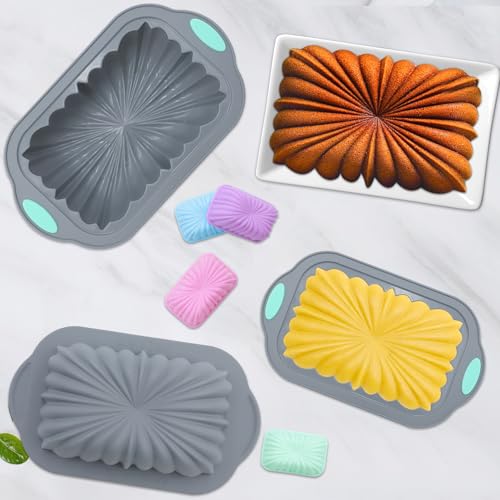 To encounter 44 Pieces Silicone Cake Pan Set, 3 Sizes Silicone Fluted Bread Pan with Reusable Baking Cups, Food Grade Baking Mold for Brownie, Bread, Muffin, Light Grey - size: 44 Pcs Bread Loaf Pan