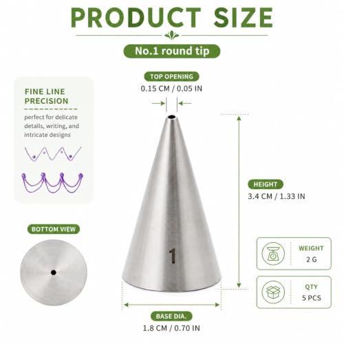 5 Pcs #1 Piping Tips,Stainless steel