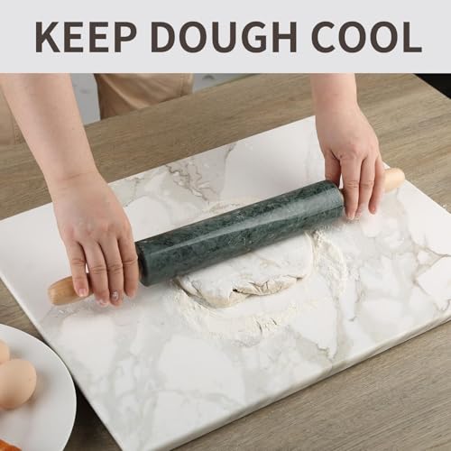Marble Rolling Pin, Non-Stick Stone Dough Roller, Rolling Pin for Baking,Pasta, Dumpling, Ravioli, Fondant,Pie Crust, Kitchen Baking Pastry Tools - color: Green Marble