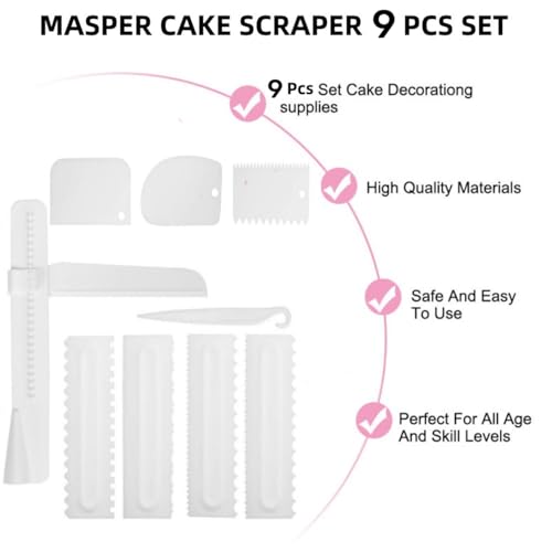 9 Pcs Cake Scraper Set for Cake Cream Baking Decorating (White)