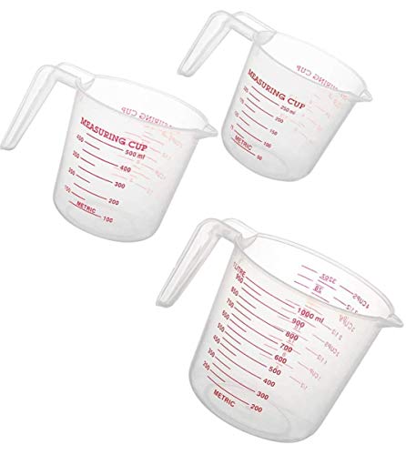 MIZORLIE Plastic Measuring Cup Sets, 250ml, 500ml &1000ml (3PCS）