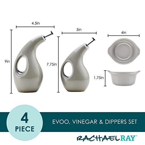Rachael Ray Serveware Ceramics EVOO and Ramekin Dipper Set, 4 Piece, Light Sea Salt Gray - color: Light Sea Salt Gray