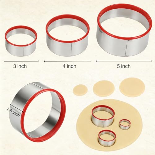 3-Piece Round Cookie Cutter Set, Stainless Steel 3/4/5 Inch - style: Round