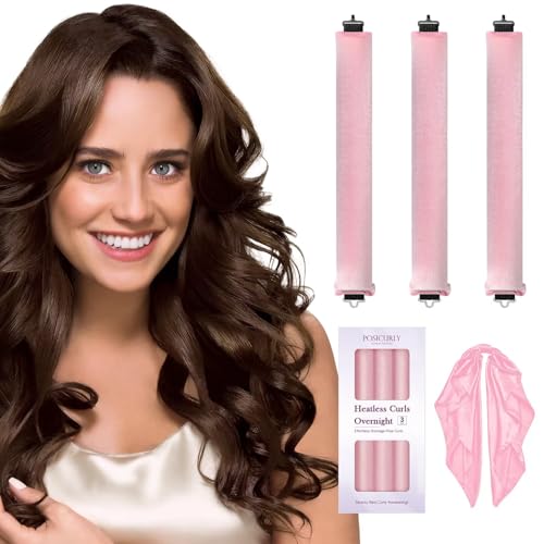 Heatless Hair Curler Overnight Curls-3 Pcs No Heat Curling Blowout Rod to Sleep In,Hair Rollers with Satin Scarf - color: Pink