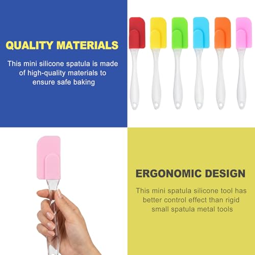 6 Piece Mini Silicone Spatula Set, Heat Resistant Small Rubber Spatulas for Kitchen Use, Non-Stick Baking, Cooking & Mixing Tools, Flexible Scrapers for Jars - Multicolor