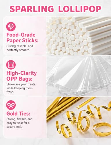 2400Pcs White Lollipop Sticks, 6IN Cake Pop Sticks with Clear Treat Bags & Gold Twist Ties for Candy Making Accessories - color: 2400PCS white