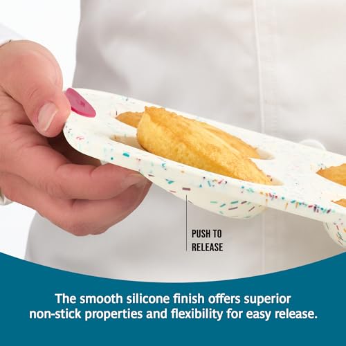 Trudeau Jumbo Donut Pan – Nonstick 6 Cavity Mold, White Confetti/Fuchsia – Silicone Baking Pan for Homemade Donuts, Muffins, Cakes, Bagels, Pastries & Baked Treats – Dishwasher & Oven Safe - size: Jumbo Donut Pan - 6 Cavity
